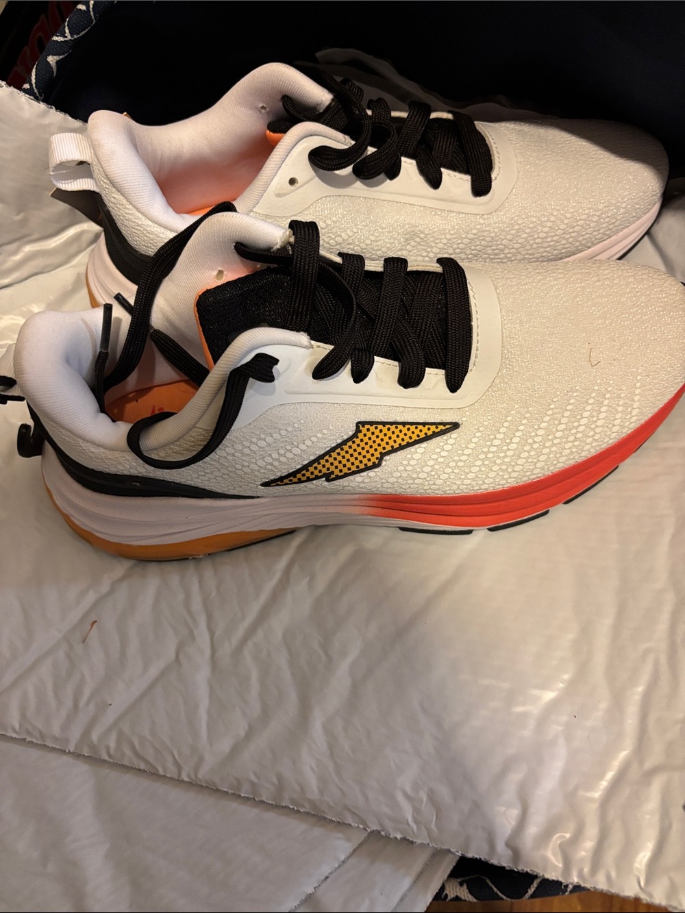 Avia White Athletic Sneakers with Black Laces and Orange Accents